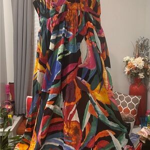 Beautiful halter neck maxi waist band Multicolored dress . “Gabriella Union”.